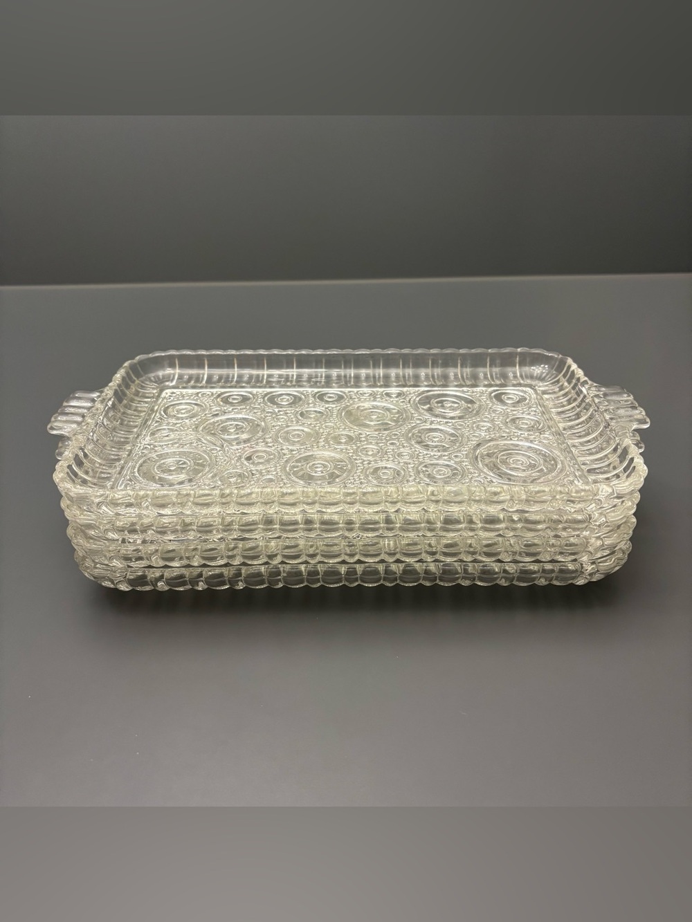 Anchor Hocking Colonial Lady Clear Glass Snack Plates Trays Set Of 4 Vintage 50s